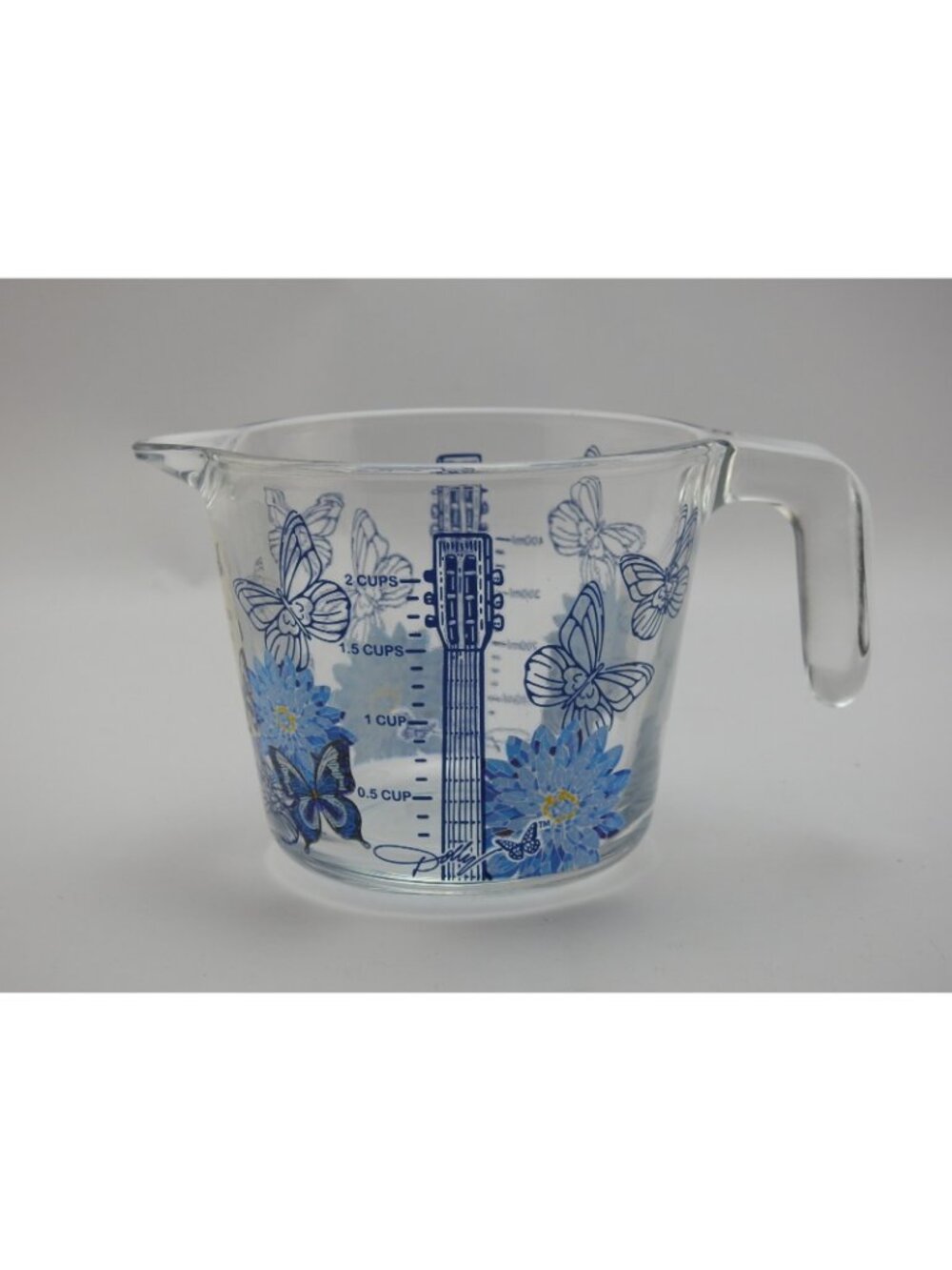 Dolly Parton Blue Butterfly Measuring Cup Glass 16 oz Limited Ed Guitar Design - Picture 2 of 5